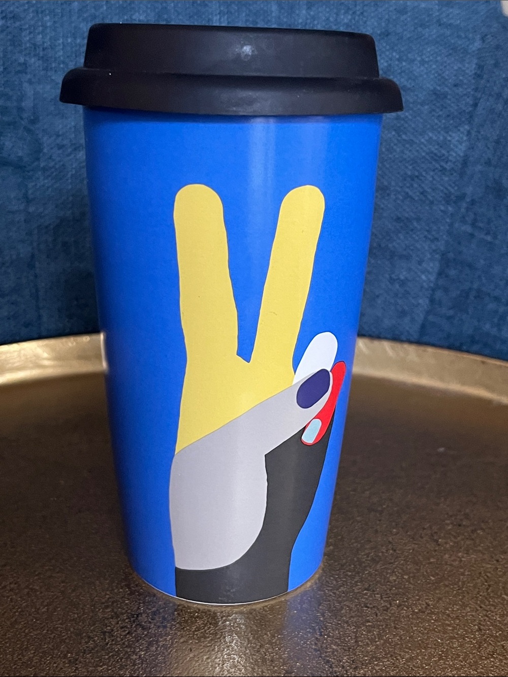 Starbucks "UNITE" Peace Sign Ceramic Travel Tumbler Hot Beverage 2017